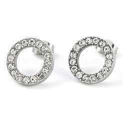 PVD真空メッキ304ステンレススチールスタッドピアス  ラインストーン付き  リング  ミックスカラー  13mm  12個/セット&nbsp;EJEW-C099-09-02