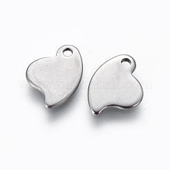 変色しにくい201ステンレススチールチャーム  空白タグのスタンプ  ハート  ステンレス鋼色  12x9x1mm  穴：1.4mm&nbsp;STAS-L234-079P