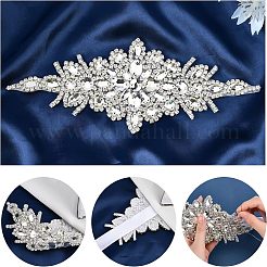 ホットラインストーン  パッチに真鍮  結婚式のテーマのドレスシューズの衣服の装飾のため  花  クリスタル  242x90x4.5mm&nbsp;DIY-WH0257-47