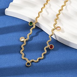 304ステンレススチールロープチェーン、カラフルなキュービックジルコニアタッセルネックレス（女性用）  ゴールドカラー  フラットラウンド  16.18インチ（41.1cm）&nbsp;NJEW-V015-01G-D
