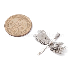 真鍮製ラインストーンペンダント  細線細工のチャーム  プラチナ  トンボ  28.5x35x8.5mm  穴：6x3mm&nbsp;PALLOY-JF02513-09