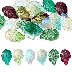 ガラスチャーム  トロピカルリーフチャーム  ミックスカラー  23.5x15x3.5mm  穴：1.5mm&nbsp;GLAA-YW0003-35