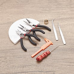DIYジュエリーキット  鉄球チェーンとビーズ針付き  真鍮製リング  イミテーションレザーバッグ  鉄のビーズピンセット  炭素鋼ペンチ  鉄ビーズ目打ち  ミックスカラー  160x110x29mm  10個/セット&nbsp;DIY-YW0001-43B