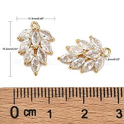 真鍮製マイクロパヴェキュービックジルコニアペンダント  ニッケルフリー  葉  透明  18KGP本金メッキ  15.5x11.5x4mm  穴：1.2mm&nbsp;X-KK-S348-502-NF