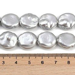 電気メッキガラスビーズ連売り  模造パール  フラットラウンド  銀  15x14x6~7mm  穴：1.2mm  約27個/連  15.55~15.75''（39.5~40センチメートル）&nbsp;GLAA-H039-05B