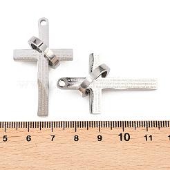 ステンレスペンダント201個  リングチャーム付き十字架  ステンレス鋼色  43x26x17mm  穴：2.5mm&nbsp;STAS-P437-13P