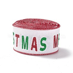 クリスマス テーマ ポリエステル イミテーション リネン ラッピング リボン  工芸品の装飾用  花弓クラフト  カラフル  メリークリスマス  言葉  2-1/2インチ（62mm）  約6.56ヤード（6m）/ロール&nbsp;SRIB-P020-01C