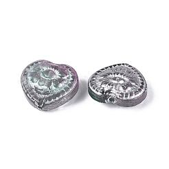 ベーキングペイント透明ガラスビーズ  ハート＆フラワー  シルバーライン入り  プラム  14.5~15x16x7~7.5mm  穴：1~1.2mm&nbsp;DGLA-N018-26A