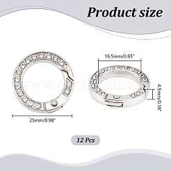 ラインストーン付き合金スプリングゲートリング12個  リング  プラチナ  25x4.5mm  内径：16.5mm。&nbsp;FIND-UN0003-37P