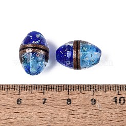 明るい手作りの金の砂のランプワークビーズ  双円錐形  ホイル付き  暗闇で光る  藤紫色  18~19x11.5~12.5mm  穴：1.4~1.6mm&nbsp;FOIL-N035-01A