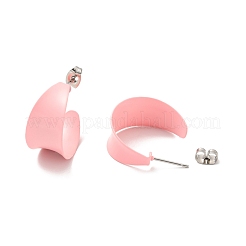 304ステンレススチールチャンキースタッドピアス  女性用ハーフフープピアス  ピンク  22x21x12mm  ピン：0.7mm&nbsp;EJEW-P202-09P-02