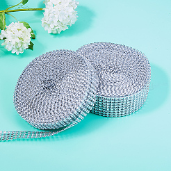 プラスチックダイヤモンドメッシュラップロール  ラインストーンクリスタルリボン  ケーキの結婚式の装飾  銀  40x1mm / 20x1mm  2のロール/セット&nbsp;OCOR-CJ0003-01