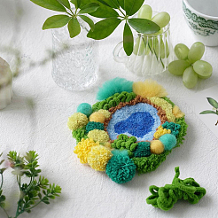 初心者向けDIYコースターパンチニードル刺繍スターターキット  刺繍枠、糸、針が付属  ファブリック  グリーン  248x240x0.8mm&nbsp;DIY-WH20095-003A