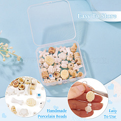 36個 18種類の手作り磁器ビーズ  光沢釉の磁器  混合図形  雪  6~20x6~20x4~10mm  穴：1.4~3.3mm  2個/スタイル&nbsp;PORC-TA0001-41