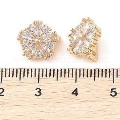 真鍮パヴェキュービックジルコニアスペーサーバー  スノーフレーク  ゴールドカラー  透明  10.5x12x2mm  穴：1.5mm&nbsp;KK-B090-03A-01G