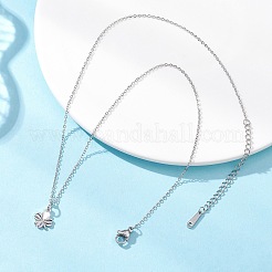 クローバー真鍮ペンダント 304ステンレススチールアズキチェーンネックレス（女性用）  プラチナ＆ステンレス鋼色  15.83インチ（40.2cm）&nbsp;NJEW-JN05601-02