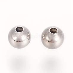 真鍮製スペーサービーズ  ラウンド  ニッケルフリー  プラチナメッキ  4mm  穴：1.2mm  13PCS / gの約&nbsp;KK-L180-007B-P-NF