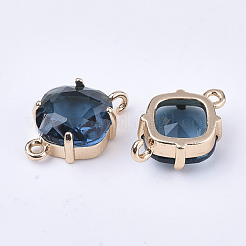 透明ガラスリンクコネクター  真鍮パーツ  多面カット  菱形  ライトゴールド  スチールブルー  16.5x11x6mm  穴：1.2mm  辺の長さ：11mm&nbsp;GLAA-T007-21A