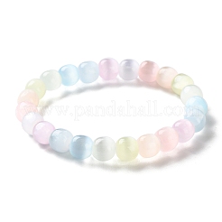 女性用染色天然セレナイトラウンドビーズストレッチブレスレット  カラフル  内径：2-1/4インチ（5.55cm）&nbsp;BJEW-G731-01B