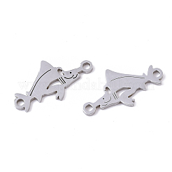 変色しにくい201ステンレススチールリンクコネクター  レーザー切断  鮫  ステンレス鋼色  9.5x18x1mm  穴：1.4mm&nbsp;STAS-R104-030P