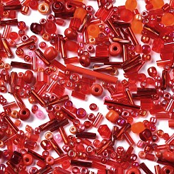 ガラスシードビーズ  混合スタイル  混合図形  レッド  1~27x2~4mm  穴：0.7~1mm  約450g /ポンド&nbsp;SEED-S059-007