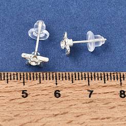 女性用合金エナメルスタッドピアス  スターリングシルバーラインストーンスタッドピアス925個  銀  7~8.5x7~8.5mm  3のペア/セット&nbsp;AL-CBA004A-03S
