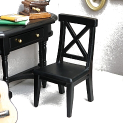木製クロスバックチェアミニチュア装飾品  マイクロランドスケープホームドールハウスアクセサリー  小道具の装飾のふりをする  ブラック  44x44x82mm&nbsp;PW-WG96993-01
