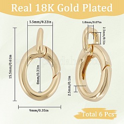 真鍮スプリングゲートリング6個  オーバル  18KGP本金メッキ  15.5x9x2.5mm  穴：1.8x2.5mm&nbsp;FIND-SC0010-95