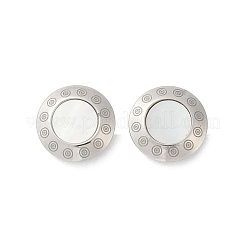 304ステンレススチール天然シェルスタッドピアス  フラットラウンド  ステンレス鋼色  12.5mm&nbsp;EJEW-Z089-23P