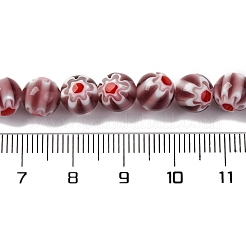 ハンドメイドミッレフィオーリ ランプワークビーズ連売り  ラウンド  ロージーブラウン  8mm  穴：0.7mm  約48個/連  14.37''（36.5センチメートル）&nbsp;LAMP-G164-05O