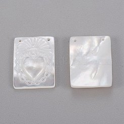 マザーオブパールシェルペンダント  ハートを付きの矩形  15.5x11.5x2.2mm  穴：0.7mm&nbsp;SHEL-K004-04