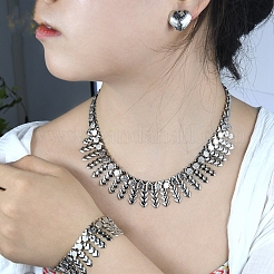 合金チェーンネックレス、スタッドピアス、ブレスレットセット  プラチナ  ハート  430mm＆192mm＆20x15mm&nbsp;FS-WG5EDEB-10