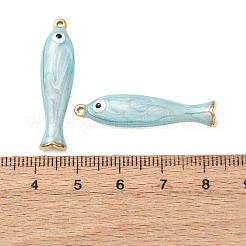 304ステンレスペンダント  エナメル  魚のチャーム  18KGP本金メッキ  イオンプレーティング（ip）  淡いターコイズ  35x8.5x4mm  穴：1.4mm&nbsp;STAS-N129-16G-C01