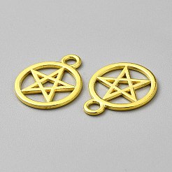 合金ペンダント  スターとフラットラウンド  ゴールドカラー  25x20x1.5mm  穴：3mm&nbsp;FIND-WH0110-763