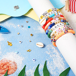 DIY プレッピー ブレスレット メイキング キット  ポリマークレイディスク、アクリルレター、プラスチックスター、天然シェルビーズを含む  ハート＆リーフ＆エンジェル＆フラミンゴ合金ペンダント  ピンセット  はさみ  ミックスカラー&nbsp;DIY-TA0008-97