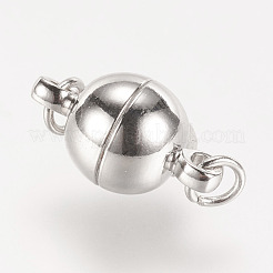 ループ付き真鍮製マグネットクラスプ  ニッケルフリー  ラウンド  プラチナ  16x10mm  穴：2mm&nbsp;X-KK-MC021-N-NF