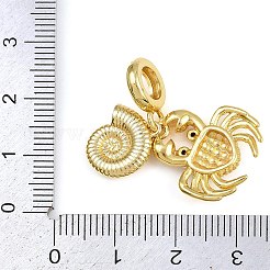 真鍮パヴェABSイミテーションパールカニ貝型ヨーロピアンダングルチャーム  海の動物の大きな穴ペンダント、ブラックキュービックジルコニア付き  ラックめっき  長持ちメッキ  カドミウムフリー＆鉛フリー  18KGP本金メッキ  30mm  穴：5.5mm&nbsp;X-KK-I352-11G