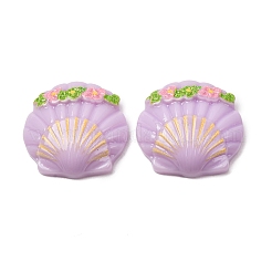 オペーク樹脂カボション  花の付いた貝殻の形  ミックスカラー  21x22x7mm&nbsp;RE-CBAA327-08