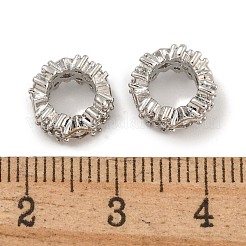 真鍮マイクロパヴェクリアキュービックジルコニアロンデルヨーロピアンビーズ  菱形の大きな穴のビーズ  鉛フリー＆カドミウムフリー  ラックメッキ長持ちメッキ  プラチナ  9.5x5mm  穴：5.5mm&nbsp;KK-U030-05P