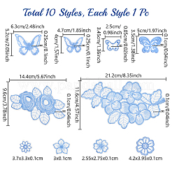 10個 10スタイル レース刺繍縫製繊維  DIYアクセサリー  青いテーマ  蝶と花  混合図形  25.5~212x11~96x0.5~2.5mm  1個/スタイル&nbsp;DIY-NB0013-85