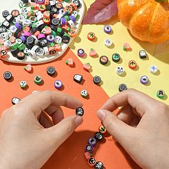 200個 2スタイル ハロウィン 手作りポリマー粘土ビーズ  混合形状  ミックスカラー  8.5~9.5x4.5mm  穴：1.3~1.5mm  100個/スタイル&nbsp;CLAY-CJ0001-86