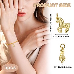 真鍮製ペンダント5個  長持ちメッキ  鉛フリー＆カドミウムフリー  ラックめっき  丸カン付き  18KGP本金メッキ  馬  14.5x13x3.5mm  穴：3mm&nbsp;KK-SZ0007-46