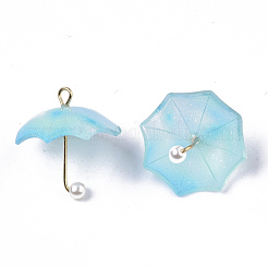 アクリルパーツ  金メッキ真鍮ループとABSプラスチックイミテーションパール付き  傘  空色  20~21x20x20mm  穴：1.6mm&nbsp;KY-S163-093A-03