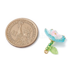 透明なアクリルパーツ  ガラスシードビーズで  花  ゴールドライン入り  ディープスカイブルー  17.5x18x19mm  穴：1.8mm&nbsp;X1-PALLOY-MZ00822-03