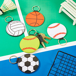 5スタイルのスポーツテーマPUレザーキーホルダー  鉄のリング付き  ボール  混合図形  11.7cm  1個/スタイル&nbsp;SJEW-TA0001-06
