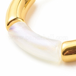 女性のためのアクリル製のカーブチューブ分厚いストレッチ ブレスレット  ゴールド  ビーズ：35x11.5x14.5mm  内径：2インチ（5.1cm）&nbsp;BJEW-JB08125
