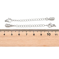 真鍮製カーブチェーンエクステンダー  ロブスタークラスプとピーナッツチャームが付いたエンドチェーン  プラチナ  71mm  穴：2.4mm&nbsp;KK-P354-18P