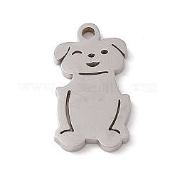 変色しない304ステンレススチールペンダント  犬チャーム  ステンレス鋼色  18x10x1.3mm  穴：1.5mm&nbsp;STAS-G297-13P