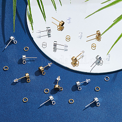 真鍮製スタッドピアスパーツ  丸カンとプラスチック製のイヤーナット付き  カン付き  ゴールデン＆シルバー  9x6~6.5mm  穴：1.8~2mm  ピン：0.8mm&nbsp;KK-CN0003-43