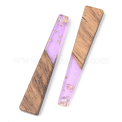 透明樹脂＆ウォールナットウッドチャーム  金箔  台形  ライラック  44.5x8x3mm  穴：2mm&nbsp;RESI-S389-043A-B01